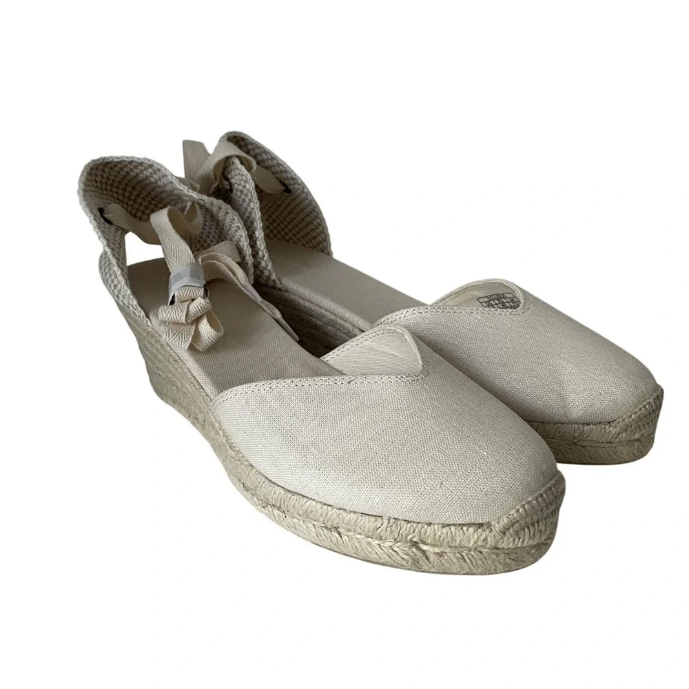 Soludos Marseille Wedge Espadrilles Womens 9.5 EU40 La Concha Ivory Linen Ankle